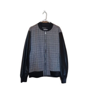 XL Mens Guess Bomber Jacket, Black & White Plaid (Read Description)